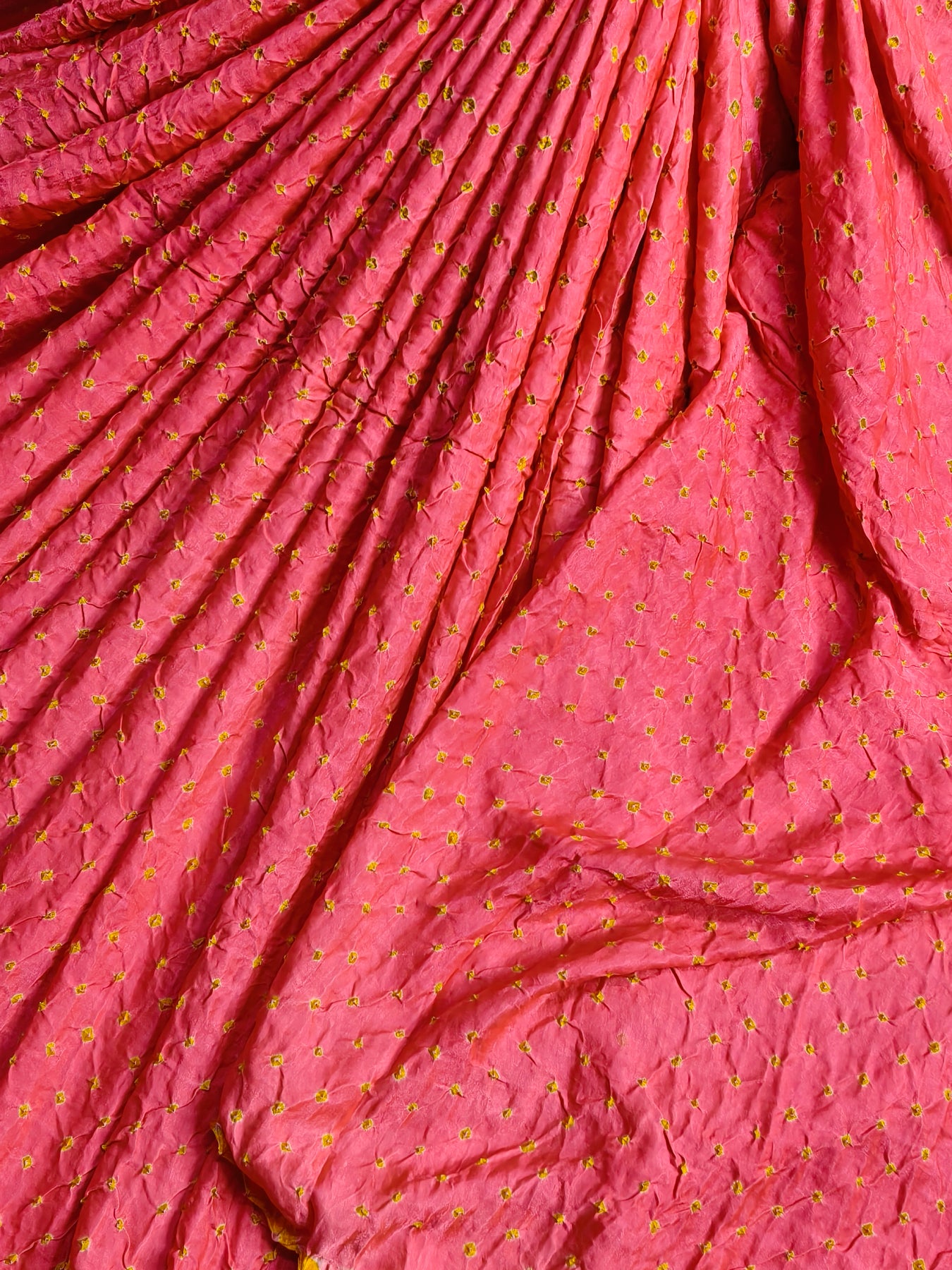 CORAL GAJJI SILK PURE HANDLOOM BANDHEJ SAREE