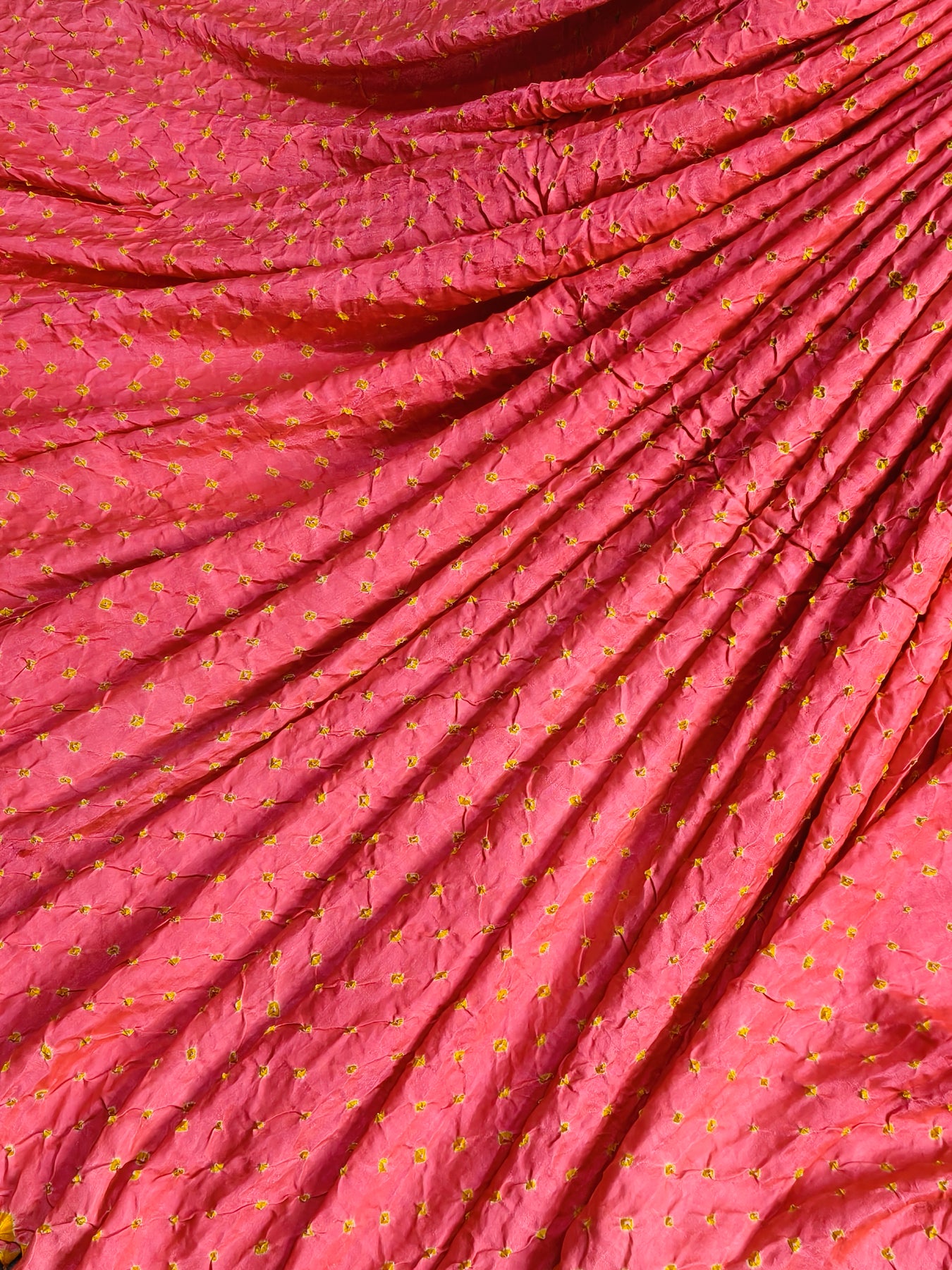 CORAL GAJJI SILK PURE HANDLOOM BANDHEJ SAREE