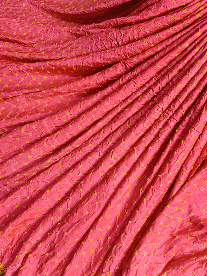 CORAL GAJJI SILK PURE HANDLOOM BANDHEJ SAREE