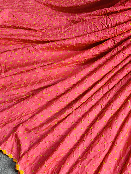 CORAL GAJJI SILK PURE HANDLOOM BANDHEJ SAREE