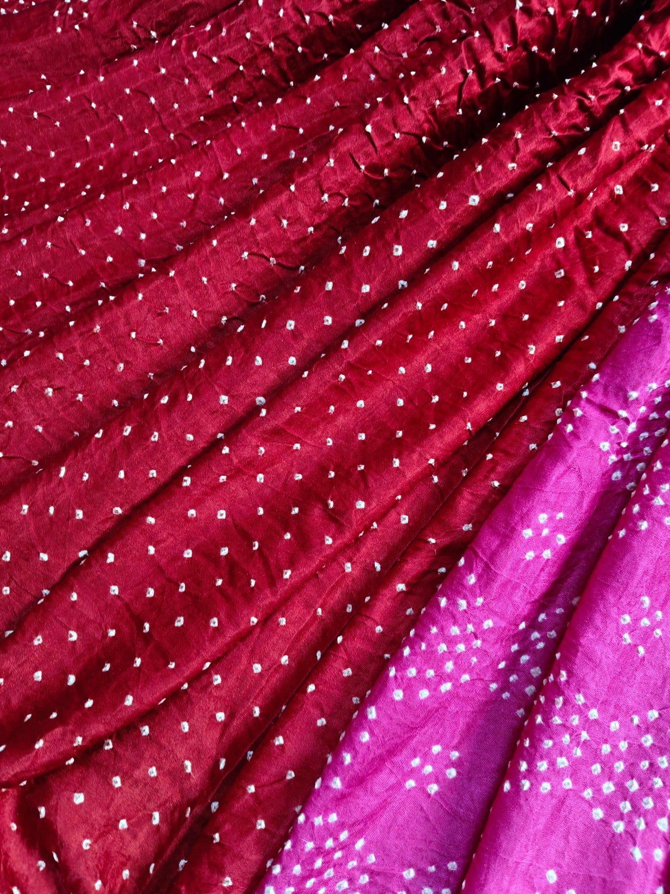 RED PINK GAJJI SILK PURE HANDLOOM BANDHEJ SAREE