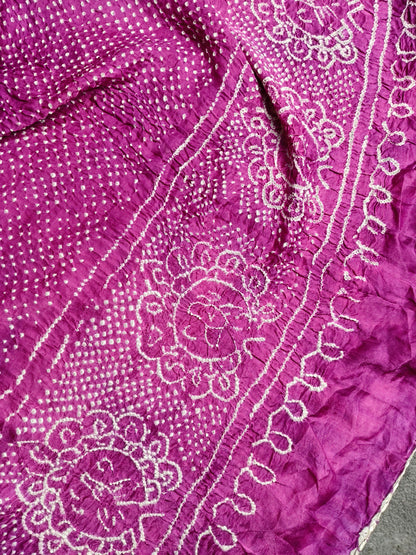 PLUM GAJJI SILK PURE HANDLOOM BANDHEJ SAREE