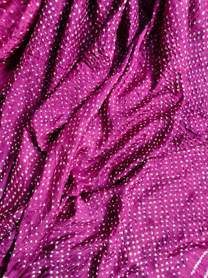 PLUM GAJJI SILK PURE HANDLOOM BANDHEJ SAREE
