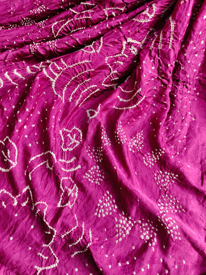 PLUM GAJJI SILK PURE HANDLOOM BANDHEJ SAREE