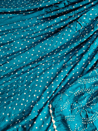 AZURE BLUE GAJJI SILK PURE HANDLOOM BANDHEJ SAREE