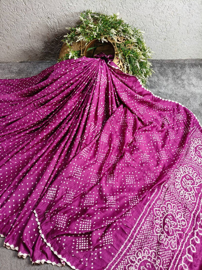 PURPLE GAJJI SILK PURE HANDLOOM BANDHEJ SAREE