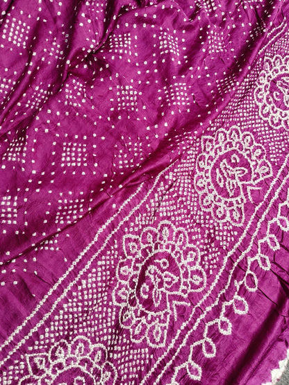 PURPLE GAJJI SILK PURE HANDLOOM BANDHEJ SAREE