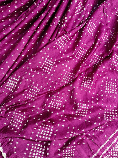 PURPLE GAJJI SILK PURE HANDLOOM BANDHEJ SAREE