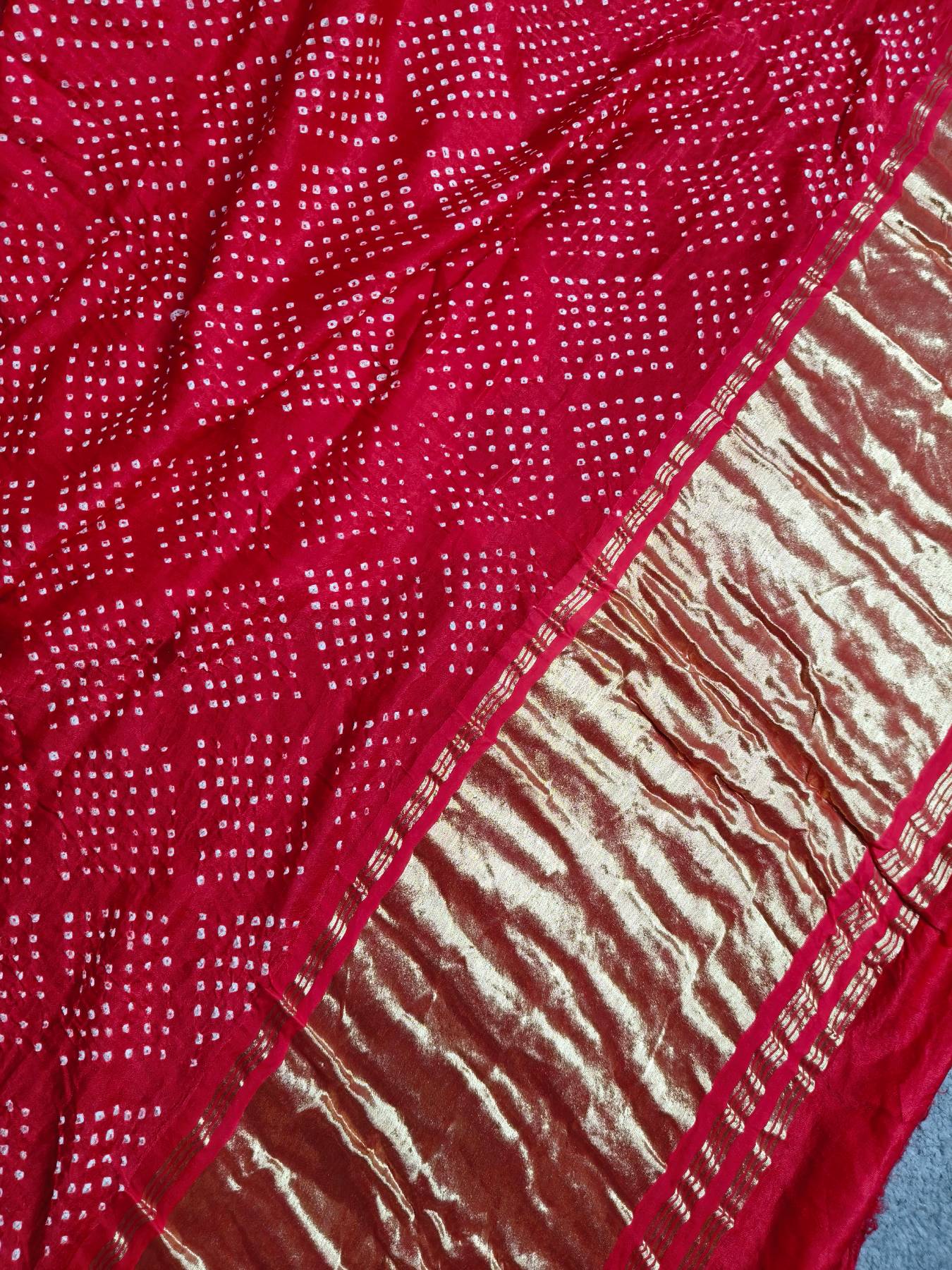RED GAJJI SILK PURE HANDLOOM BANDHEJ SAREE