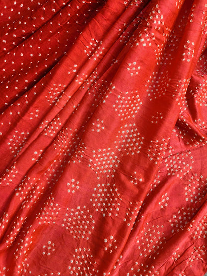 RED GAJJI SILK PURE HANDLOOM BANDHEJ SAREE
