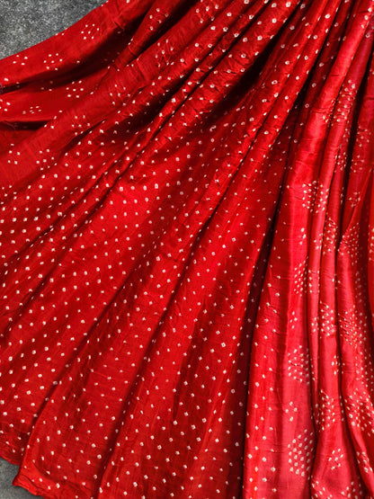 RED GAJJI SILK PURE HANDLOOM BANDHEJ SAREE