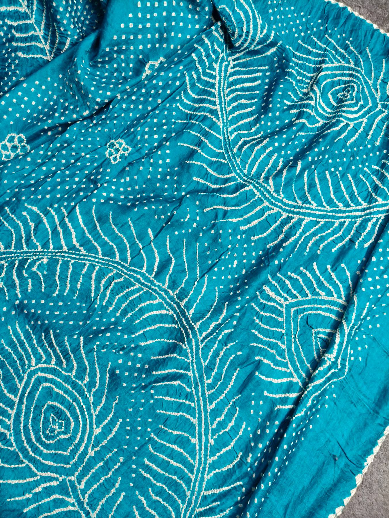 OCEAN BLUE GAJJI SILK PURE HANDLOOM BANDHEJ SAREE