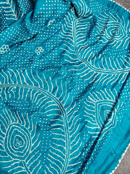 OCEAN BLUE GAJJI SILK PURE HANDLOOM BANDHEJ SAREE
