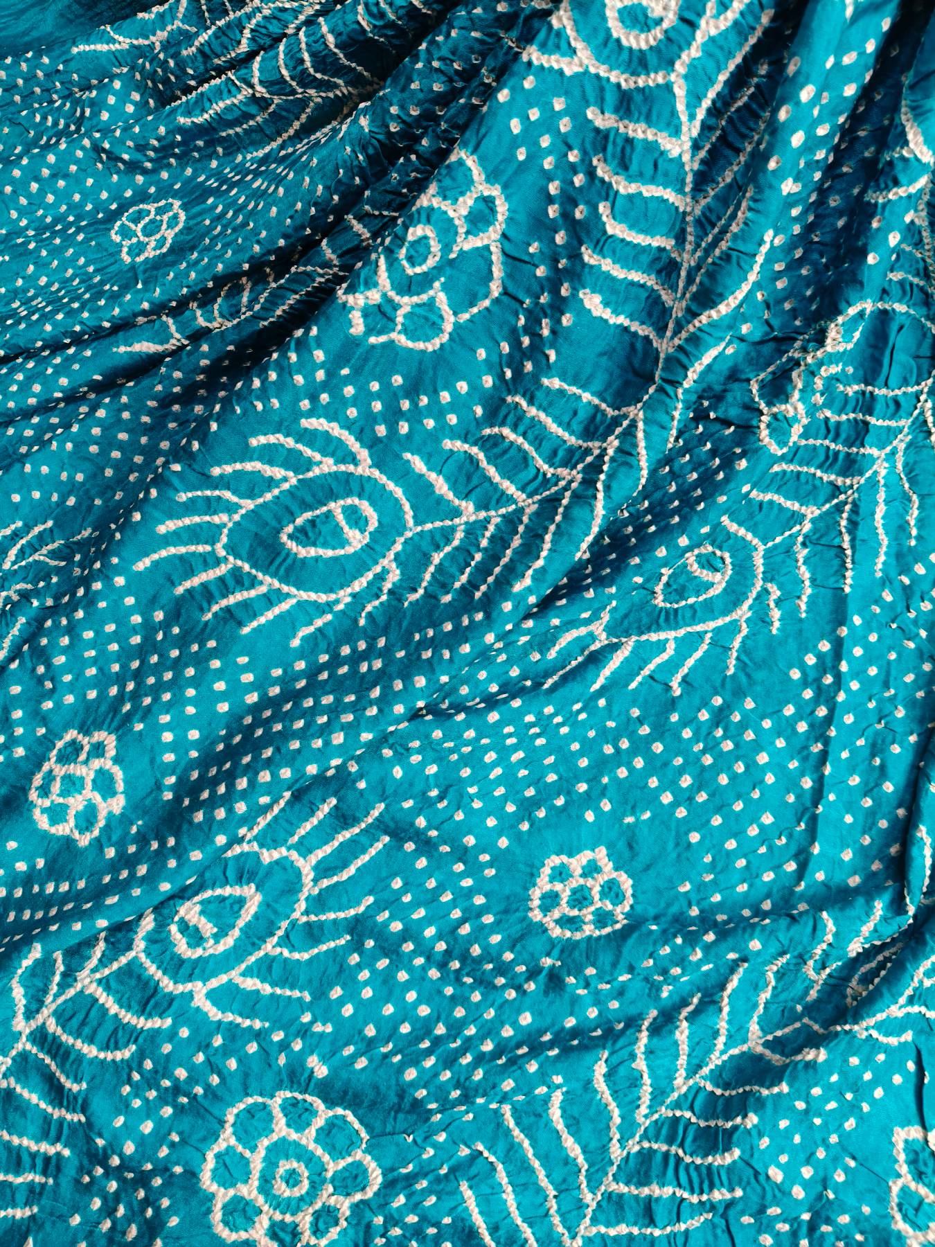 OCEAN BLUE GAJJI SILK PURE HANDLOOM BANDHEJ SAREE