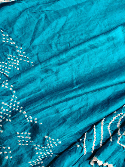 OCEAN BLUE GAJJI SILK PURE HANDLOOM BANDHEJ SAREE