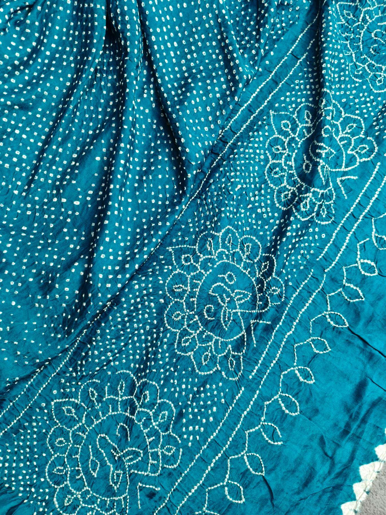TEAL BLUE GAJJI SILK PURE HANDLOOM BANDHEJ SAREE