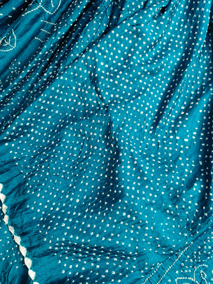 TEAL BLUE GAJJI SILK PURE HANDLOOM BANDHEJ SAREE