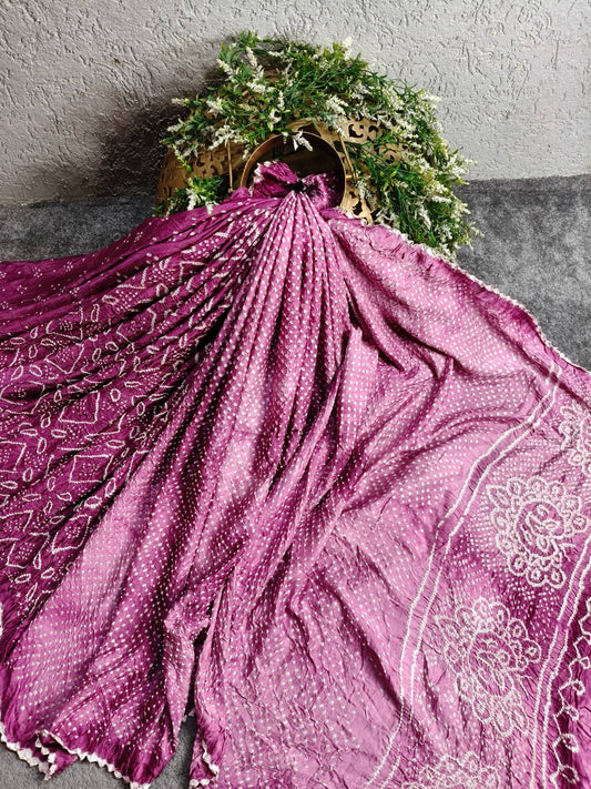 ROUGE PINK GAJJI SILK PURE HANDLOOM BANDHEJ SAREE