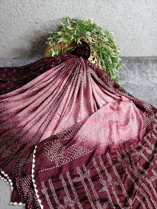 CREPE PINK TUSSAR PURE HANDLOOM BANDHEJ SAREE