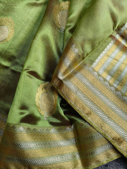 TWO TONE OLIVE GREEN SILK PURE HANDLOOM CHANDERI SAREE