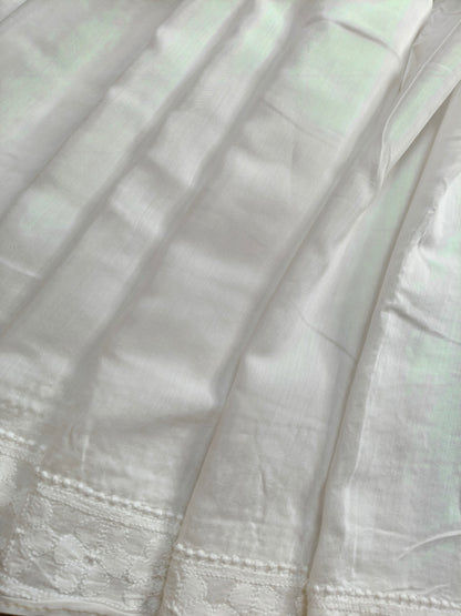 WHITE SILK PURE HANDLOOM LUCKNOWI EMBROIDERY SAREE