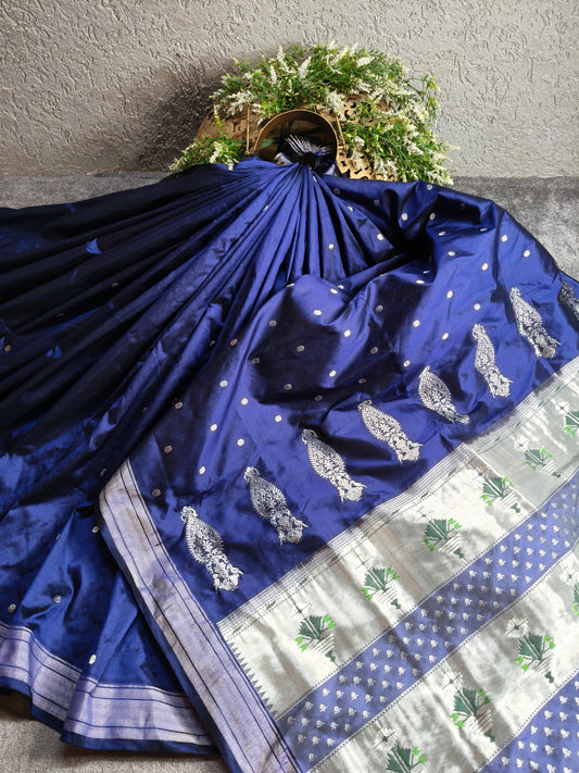 INK BLUE SILK PURE HANDLOOM PAITHANI SAREE