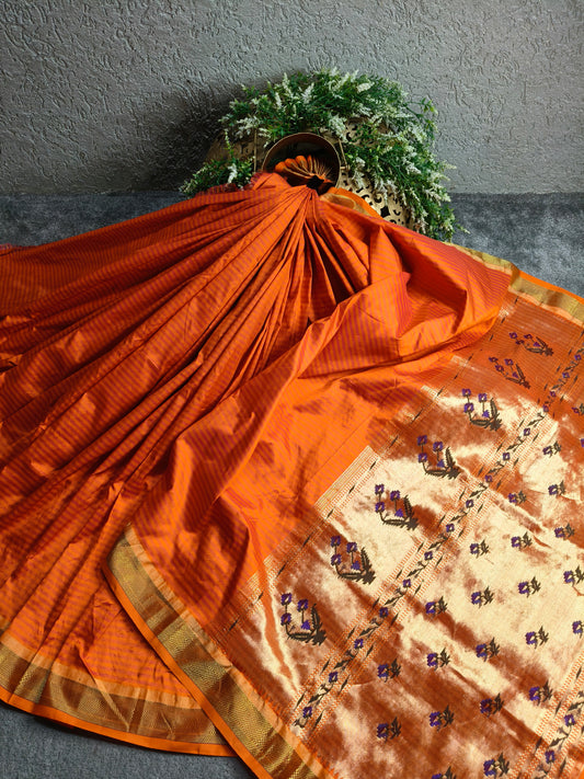 ORANGE SILK PURE HANDLOOM PAITHANI SAREE