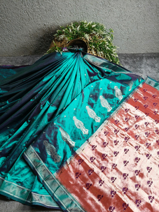 RAMA GREEN SILK PURE HANDLOOM PAITHANI SAREE