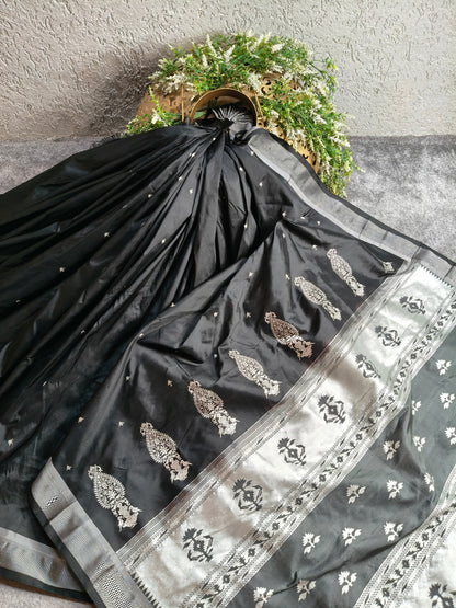 BLACK SILK PURE HANDLOOM PAITHANI SAREE