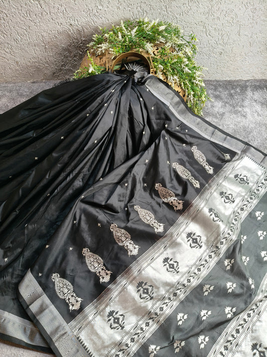 BLACK SILK PURE HANDLOOM PAITHANI SAREE