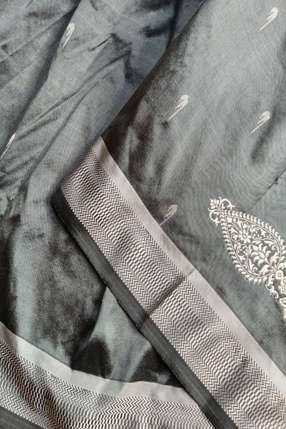 GREY SILK PURE HANDLOOM PAITHANI SAREE