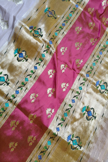 IVORY LINEN PURE HANDLOOM PAITHANI SAREE