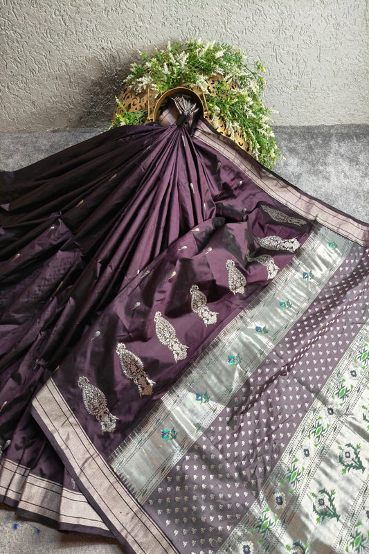 DARK WINE SILK PURE HANDLOOM PAITHANI SAREE