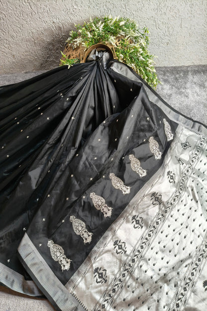 BLACK SILK PURE HANDLOOM PAITHANI SAREE