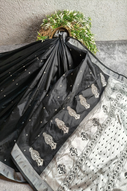 BLACK SILK PURE HANDLOOM PAITHANI SAREE