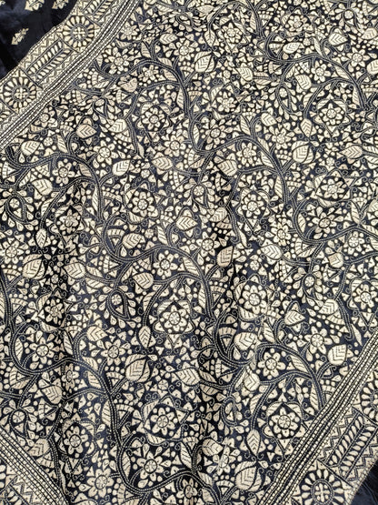 BLACK SILK PURE HANDLOOM KANTHA SAREE