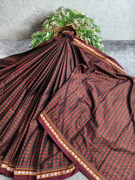 MAROON MULBERRY SILK PURE HANDLOOM KHUN SAREE