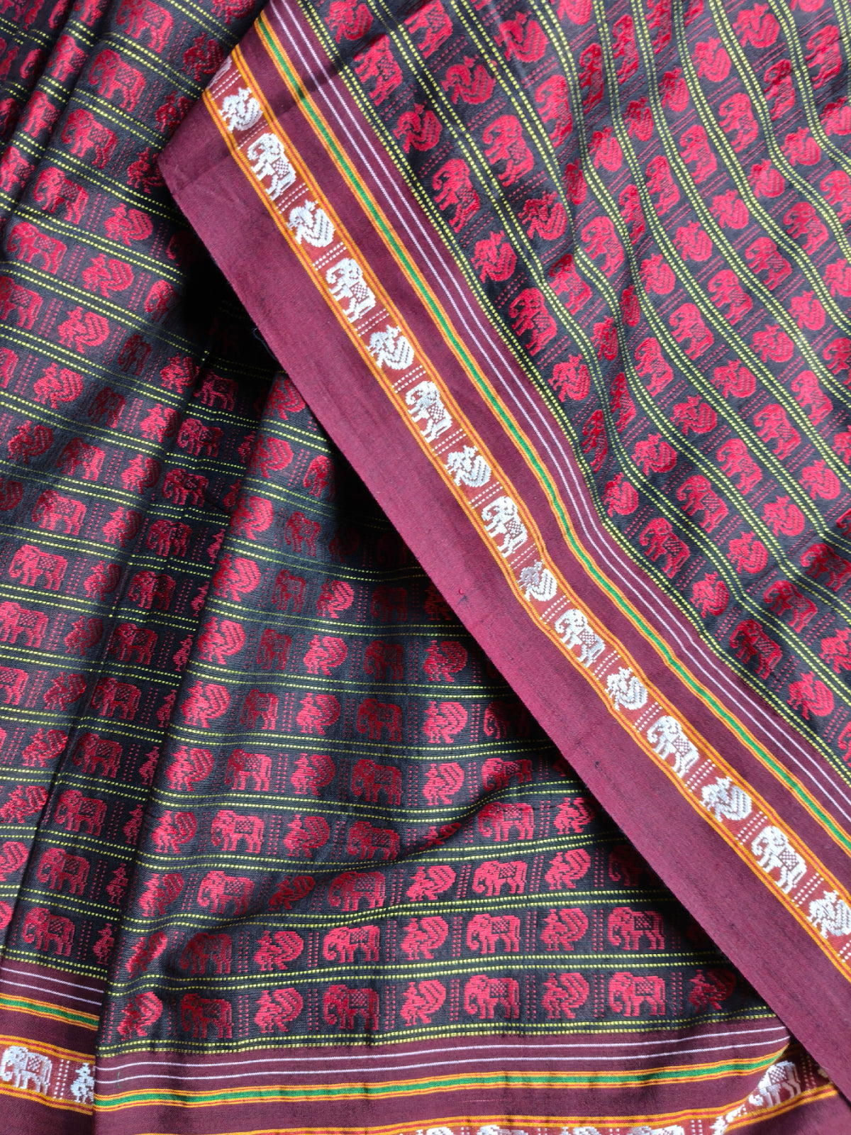 MAROON MULBERRY SILK PURE HANDLOOM KHUN SAREE