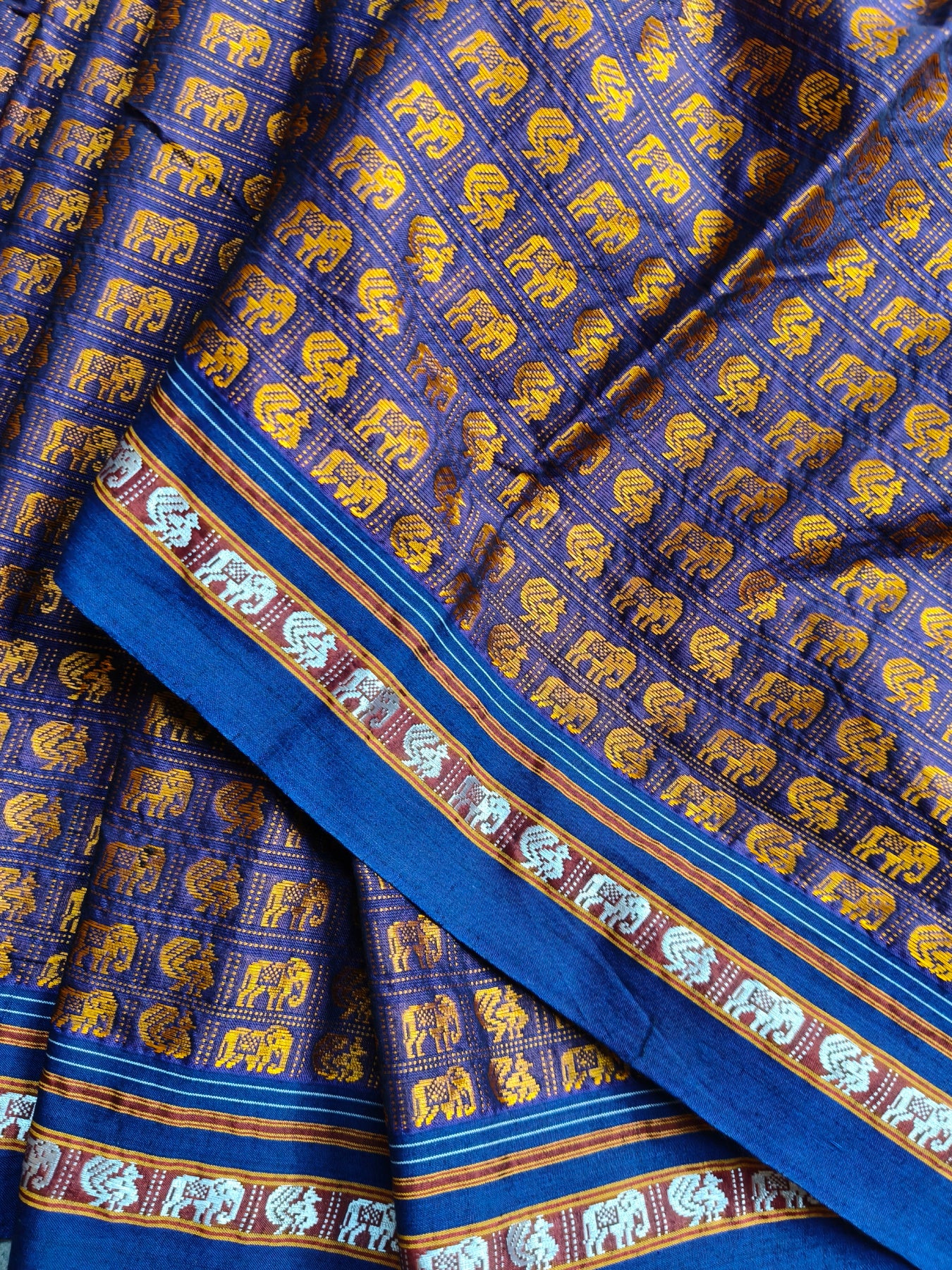 BLUE MULBERRY SILK PURE HANDLOOM KHUN SAREE