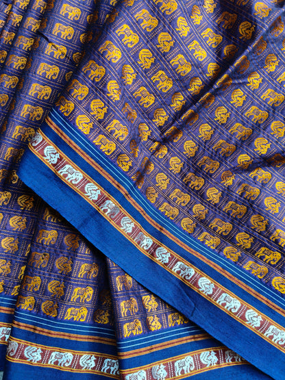 BLUE MULBERRY SILK PURE HANDLOOM KHUN SAREE