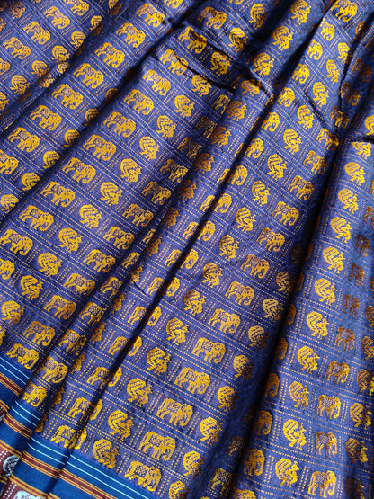 BLUE MULBERRY SILK PURE HANDLOOM KHUN SAREE