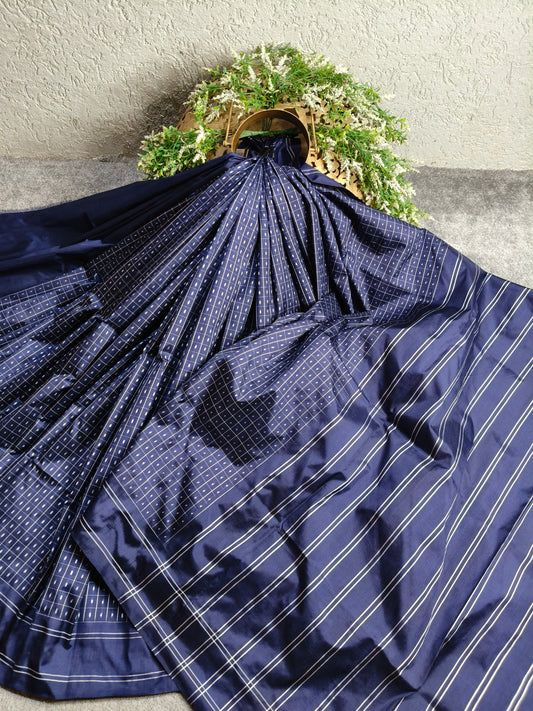 MIDNIGHT BLUE SILK PURE HANDLOOM IKKAT SAREE