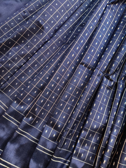 MIDNIGHT BLUE SILK PURE HANDLOOM IKKAT SAREE