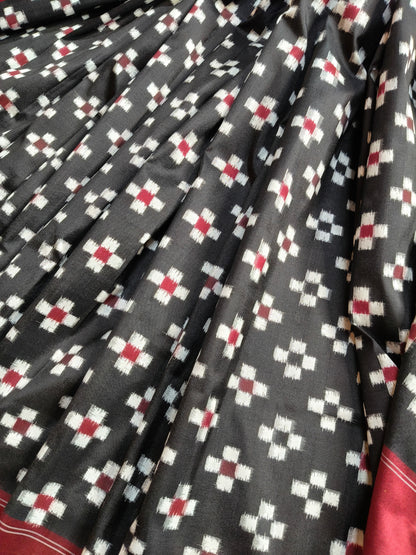 BLACK SILK PURE HANDLOOM  DOUBLE IKKAT SAREE