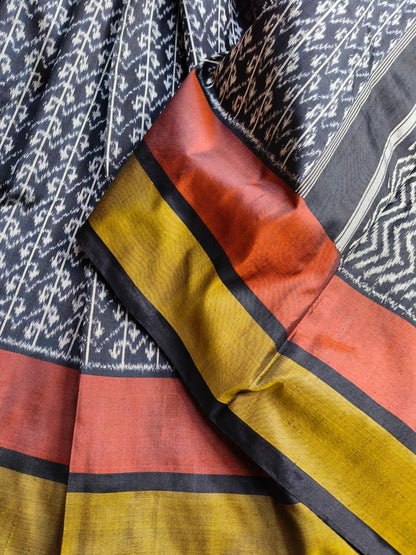 BLACK  SILK PURE HANDLOOM IKKAT SAREE
