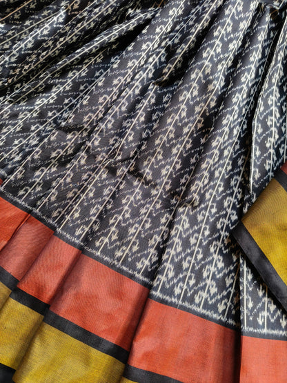 BLACK  SILK PURE HANDLOOM IKKAT SAREE