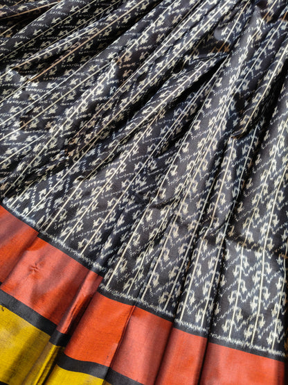 BLACK  SILK PURE HANDLOOM IKKAT SAREE