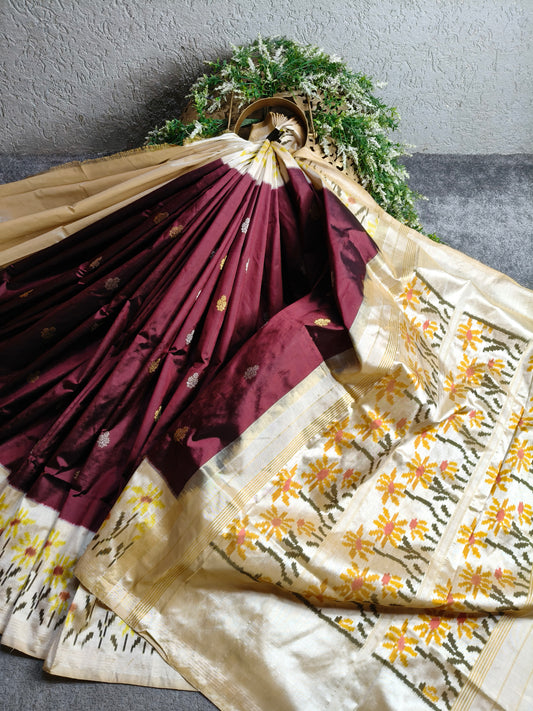 WINE SILK PURE HANDLOOM IKKAT SAREE