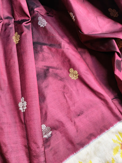 WINE SILK PURE HANDLOOM IKKAT SAREE