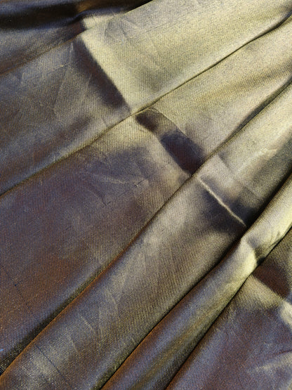 GOLD KATAN TISSUE PURE HANDLOOM BANARASI SAREE WITH ALL OVER PLAIN WITH PLAIN PALLA AND BLACK SALVES BLACK GOLD PEJLI BUTTA RUNNING BLOUSE PIECE